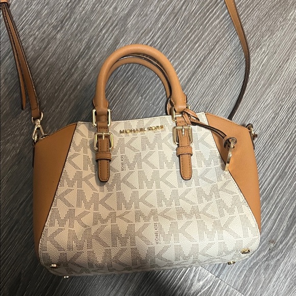 Michael Kors Brown and Cream Logo Satchel - Picture 1 of 9